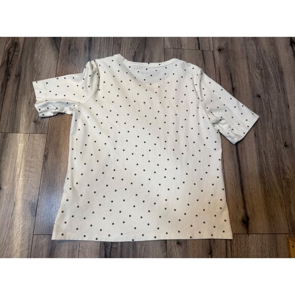 L.L. Bean Womens White Polka Dot T-Shirt L PET Soft Cotton Casual Top Round Neck - Picture 6 of 6